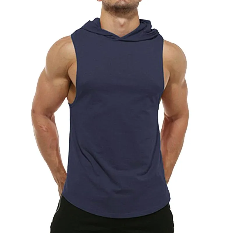 Men's Solid Hooded Sleeveless Curved Hem Sports Tank Top 32545264Z sold by Manly