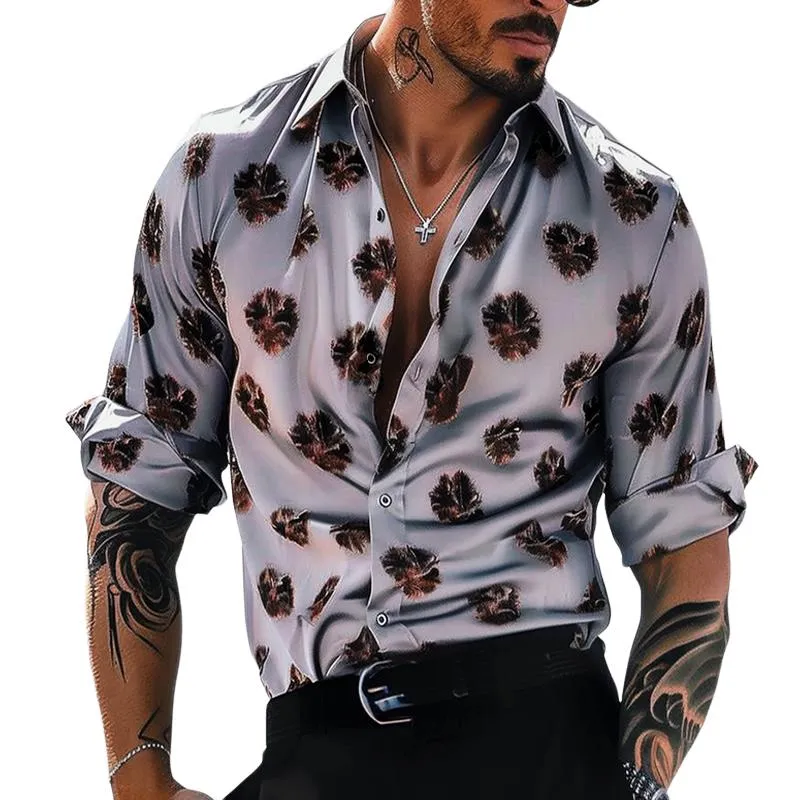 Men's Casual Floral Lapel Long Sleeve Shirt 06150245TO sold by Manly