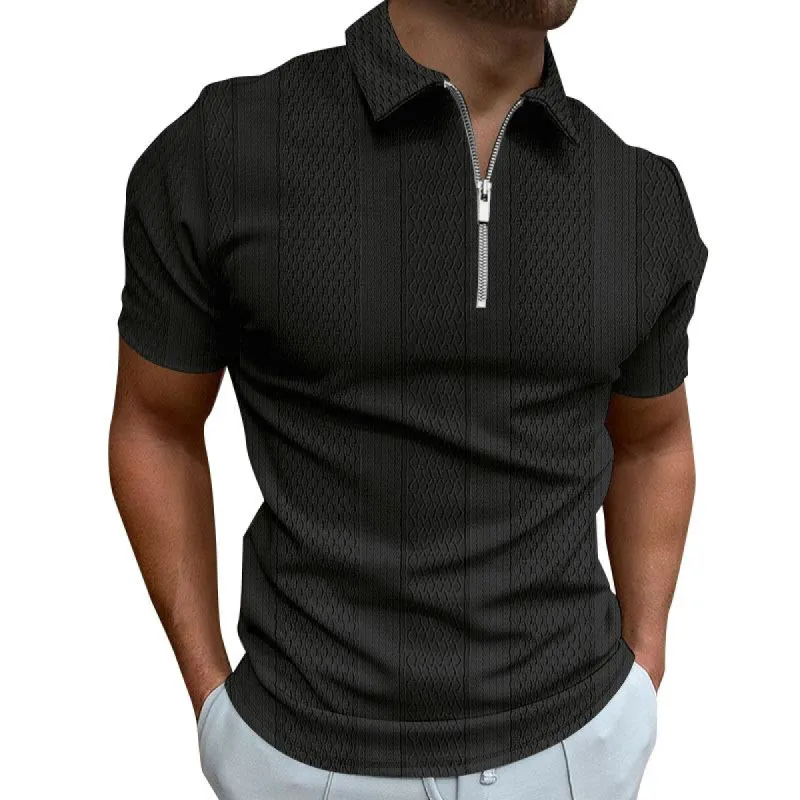 Men's Casual Solid Color Vertical Jacquard Short Sleeve POLO T-Shirt 69126224Y sold by Manly