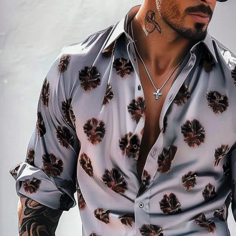 Men's Casual Floral Lapel Long Sleeve Shirt 06150245TO sold by Manly product image thumbnail 3