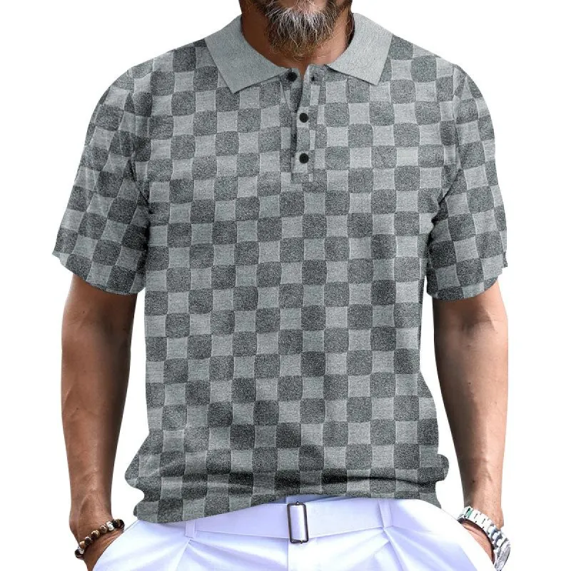 Men's Casual Jacquard Small Checkered Polo Shirt 85091316TO sold by Manly