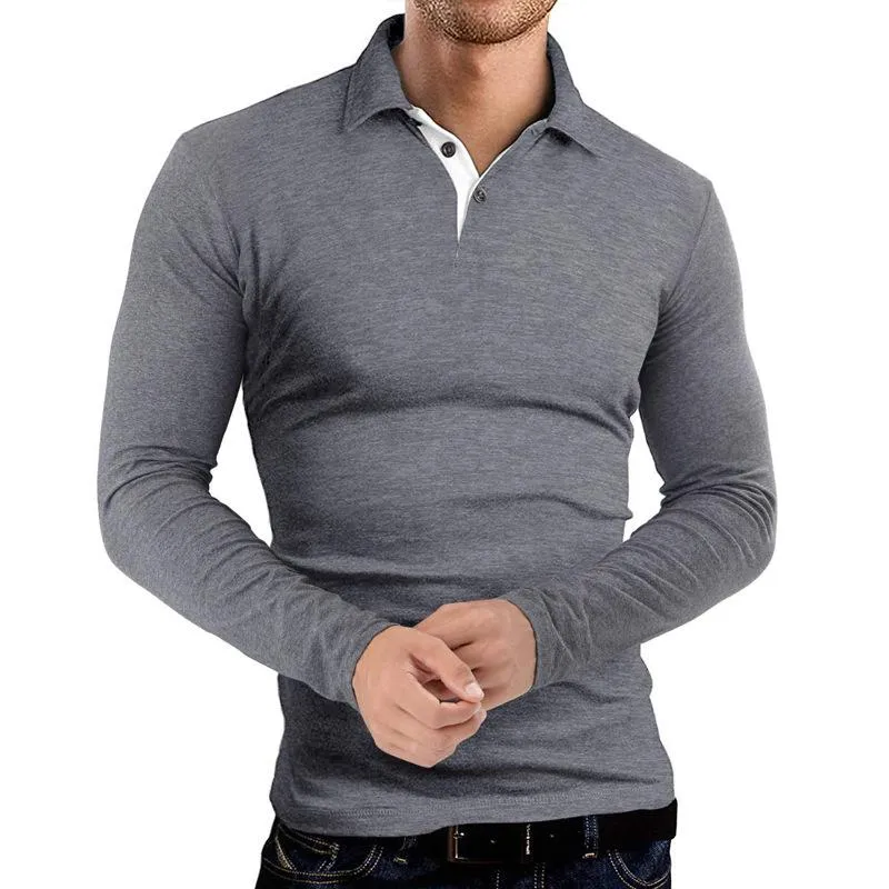 Men's Casual Solid Color Lapel Long Sleeve Polo Shirt 67015986M sold by Manly