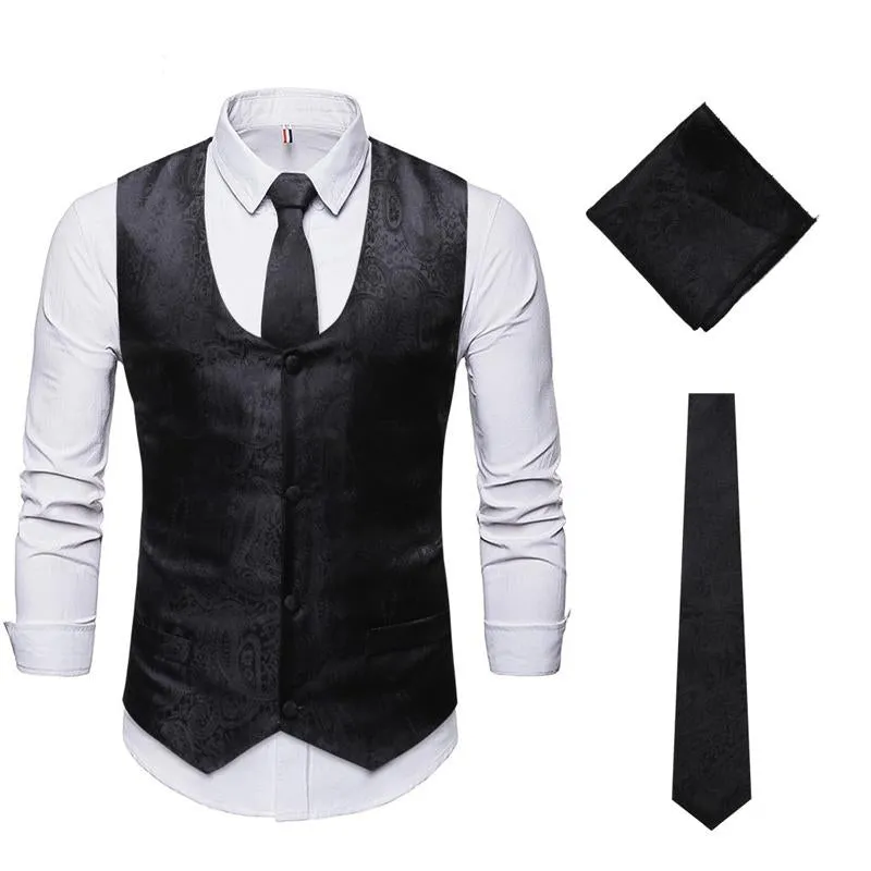 Men's Vintage Jacquard Tie Square Scarf Vest Three-Piece Set 87782214Y sold by Manly product image thumbnail 2