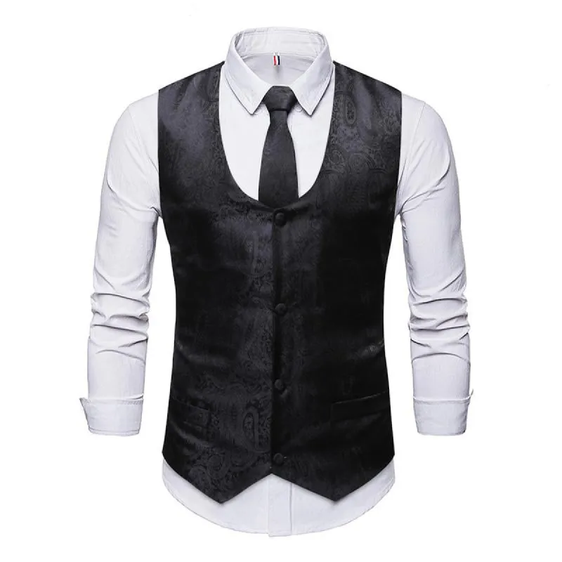 Men's Vintage Jacquard Tie Square Scarf Vest Three-Piece Set 87782214Y made by Manly