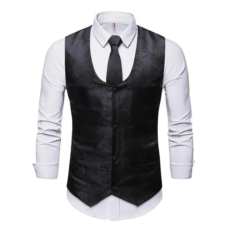 Men's Vintage Jacquard Tie Square Scarf Vest Three-Piece Set 87782214Y sold by Manly
