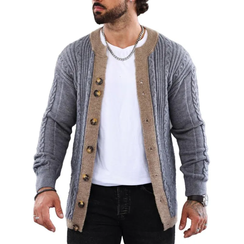 Men's Retro Colorblock Crewneck Knit Cardigan Jacket 70407018X sold by Manly product image thumbnail 2