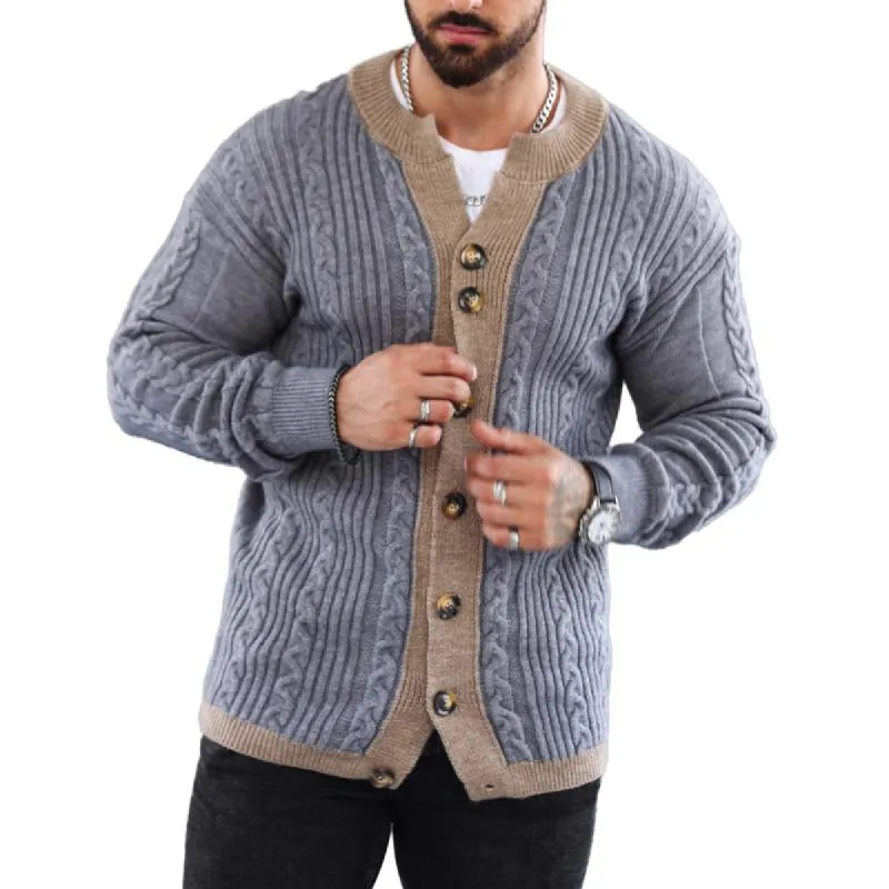 Men's Retro Colorblock Crewneck Knit Cardigan Jacket 70407018X sold by Manly