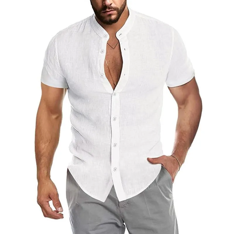 Men's Casual Cotton Blended Stand Collar Button Short Sleeve Shirt 60641282M sold by Manly product image thumbnail 2