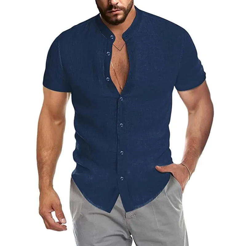 Men's Casual Cotton Blended Stand Collar Button Short Sleeve Shirt 60641282M sold by Manly