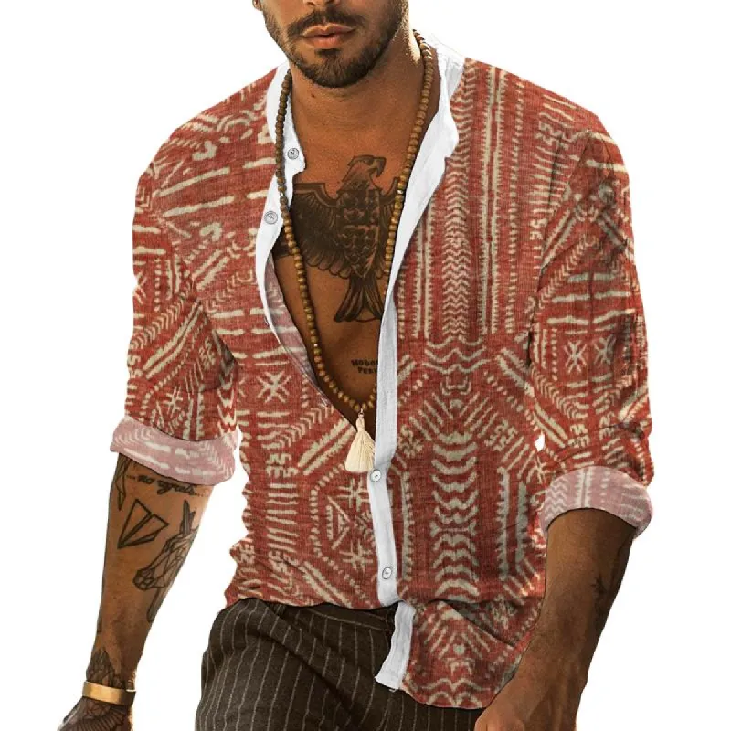 Men's Retro Ethnic Stand Collar Shirt 37190869TO sold by Manly