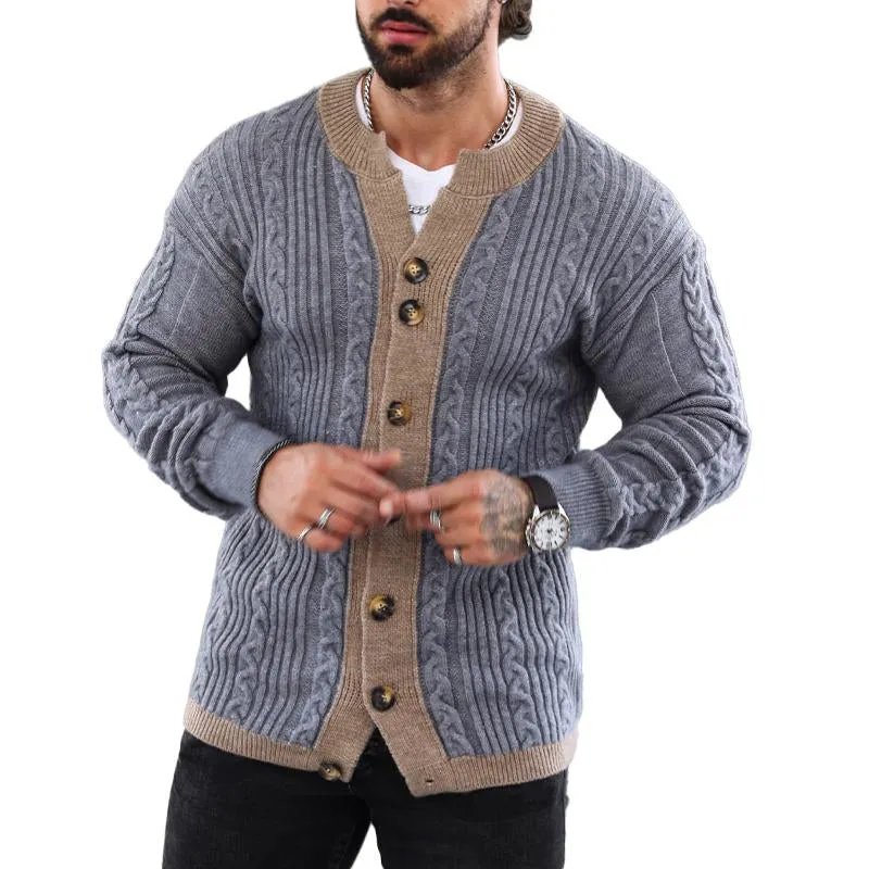Men's Retro Colorblock Crewneck Knit Cardigan Jacket 70407018X sold by Manly product image thumbnail 5