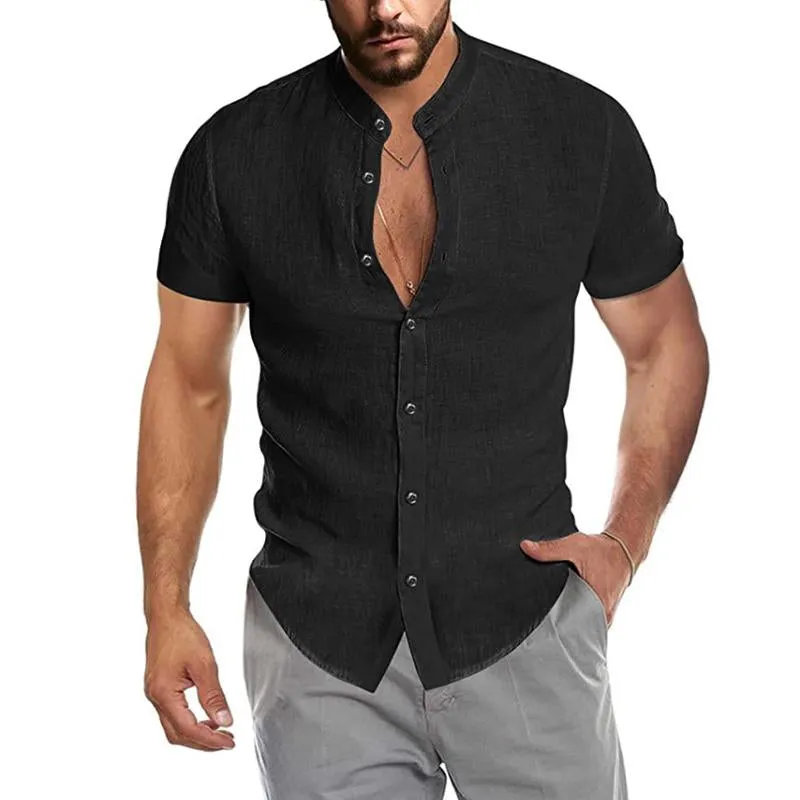 Men's Casual Cotton Blended Stand Collar Button Short Sleeve Shirt 60641282M sold by Manly product image thumbnail 4