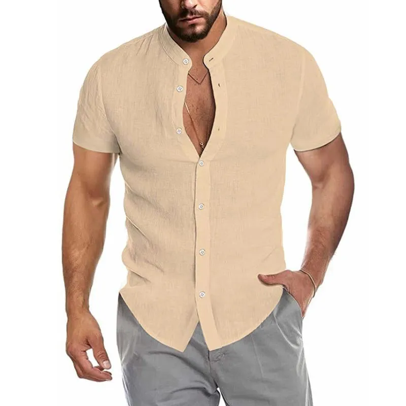 Men's Casual Cotton Blended Stand Collar Button Short Sleeve Shirt 60641282M sold by Manly product image thumbnail 3