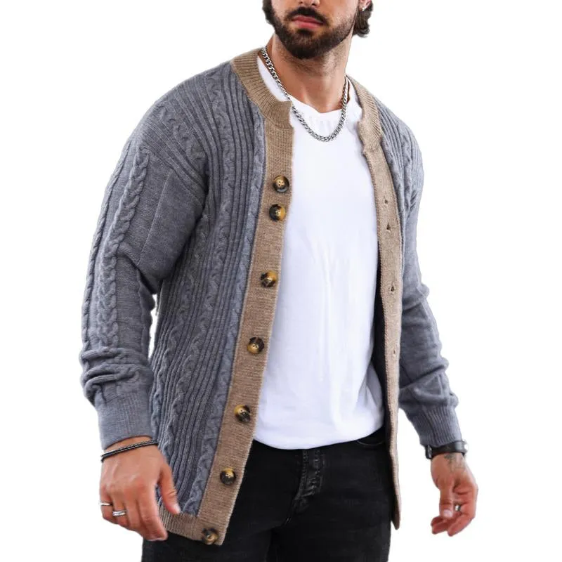 Men's Retro Colorblock Crewneck Knit Cardigan Jacket 70407018X sold by Manly product image thumbnail 3