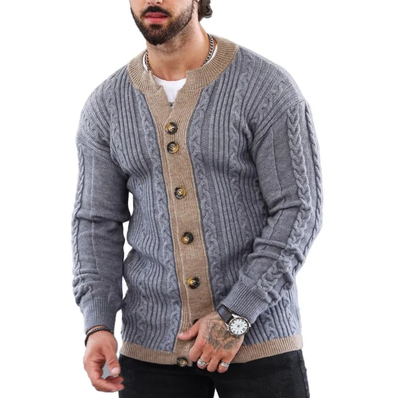 Men's Retro Colorblock Crewneck Knit Cardigan Jacket 70407018X sold by Manly product image thumbnail 4