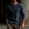 Men's Casual Solid Color Round Neck Slim Long Sleeve Henley T-Shirt 07154707M sold by Manly