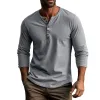 Men's Casual Solid Color Round Neck Slim Long Sleeve Henley T-Shirt 07154707M sold by Manly