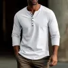 Men's Casual Solid Color Round Neck Slim Long Sleeve Henley T-Shirt 07154707M sold by Manly