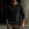Men's Casual Solid Color Round Neck Slim Long Sleeve Henley T-Shirt 07154707M sold by Manly
