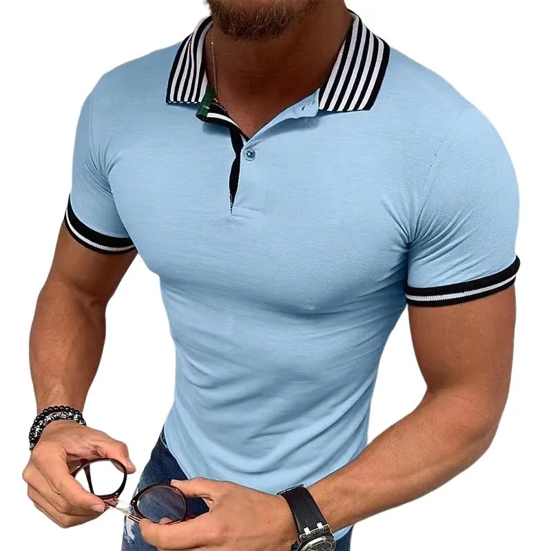 Men's Striped Lapel Loose Casual Button POLO Shirt 42021716X sold by Manly