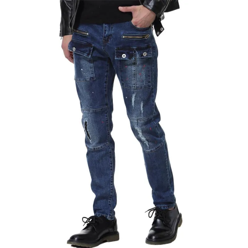 Men'S Vintage Ripped Multi-Pocket Jeans 20414090Y sold by Manly