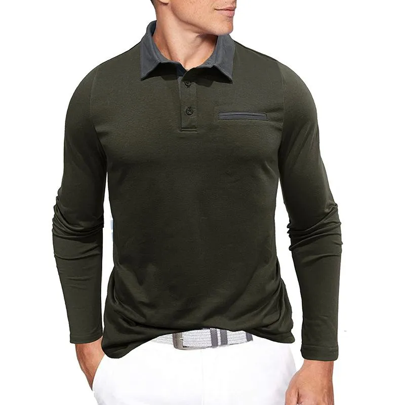 Men's Colorblock Lapel Long Sleeve Polo Shirt 09162755Y sold by Manly product image thumbnail 4
