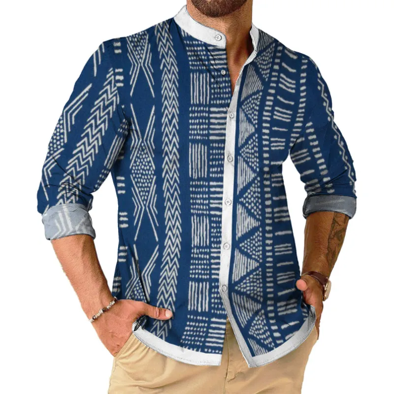 Men's Retro Tribal Stand Collar Shirt 36260983TO sold by Manly
