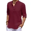 Men's Casual Cotton Linen Stand Collar Loose Long Sleeve Shirt 86402110M sold by Manly