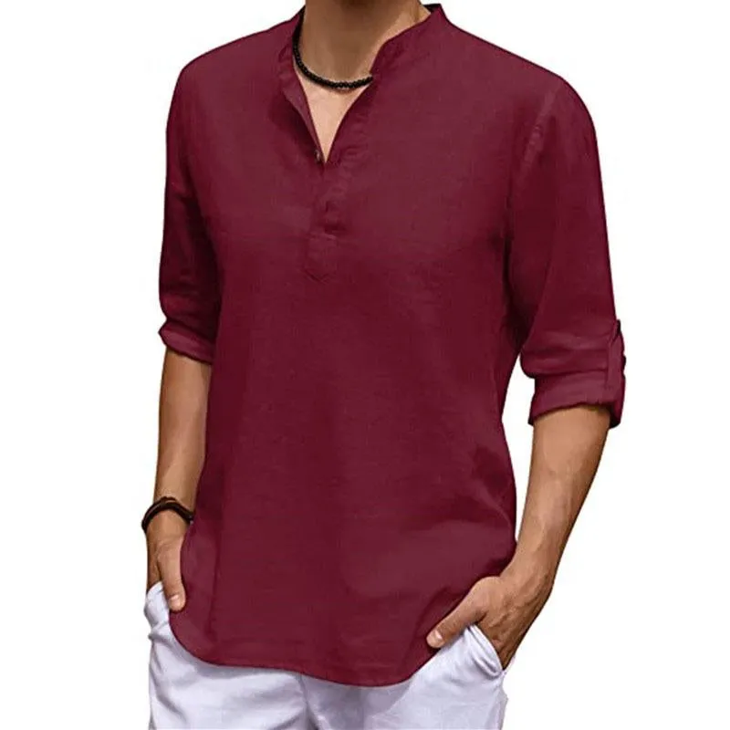 Men's Casual Cotton Linen Stand Collar Loose Long Sleeve Shirt 86402110M sold by Manly product image thumbnail 5