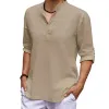 Men's Casual Cotton Linen Stand Collar Loose Long Sleeve Shirt 86402110M sold by Manly