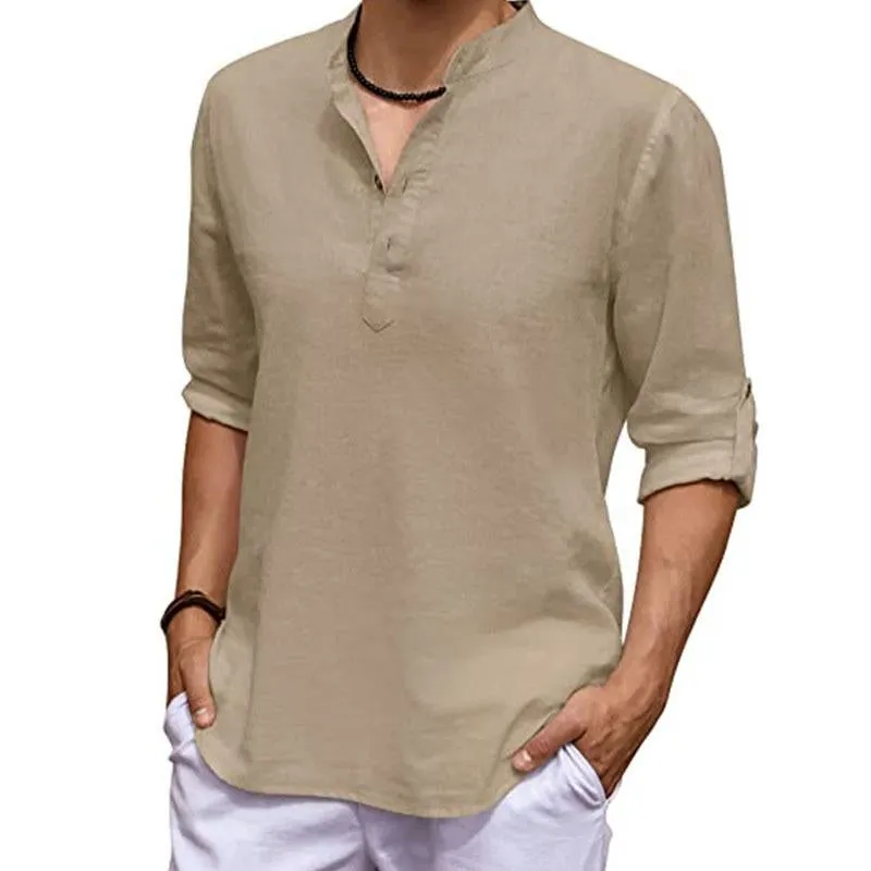 Men's Casual Cotton Linen Stand Collar Loose Long Sleeve Shirt 86402110M sold by Manly product image thumbnail 2