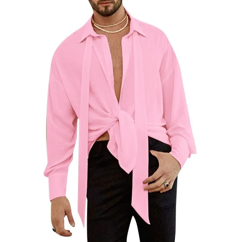 Men's Casual Solid Color V Neck Long Sleeve Loose Shirt 68968935M sold by Manly