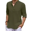 Men's Casual Cotton Linen Stand Collar Loose Long Sleeve Shirt 86402110M sold by Manly