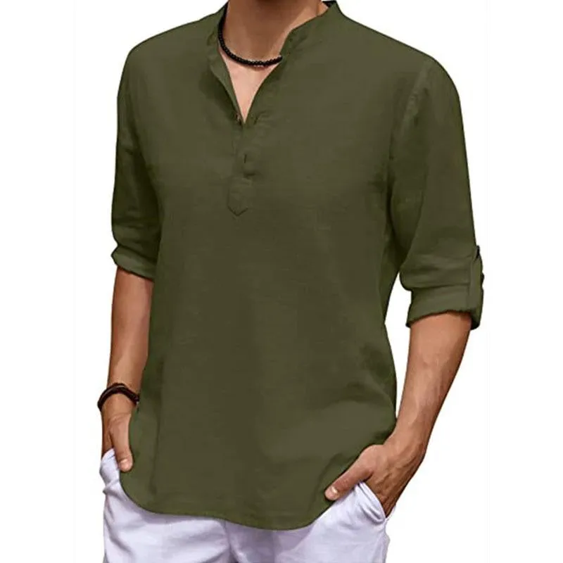 Men's Casual Cotton Linen Stand Collar Loose Long Sleeve Shirt 86402110M sold by Manly product image thumbnail 4