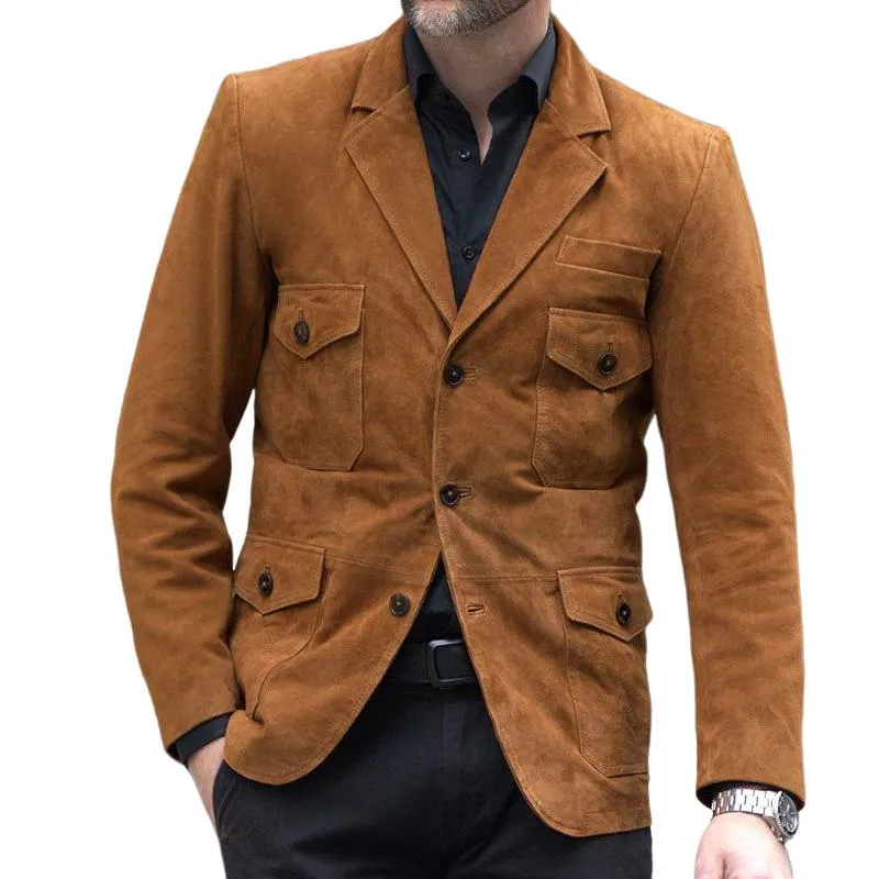 Men's Vintage Casual Solid Suede Pocket Jacket 77764252TO sold by Manly
