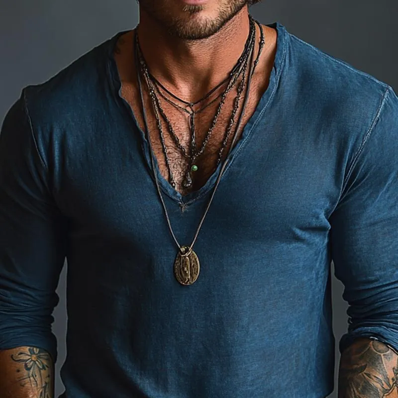 Men's Solid Color V Neck Long Sleeve Cargo T-shirt 77655628Z sold by Manly product image thumbnail 3