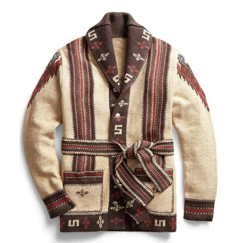 Men's Vintage Knitted Jacquard Lapel Cardigan 68608202X sold by Manly