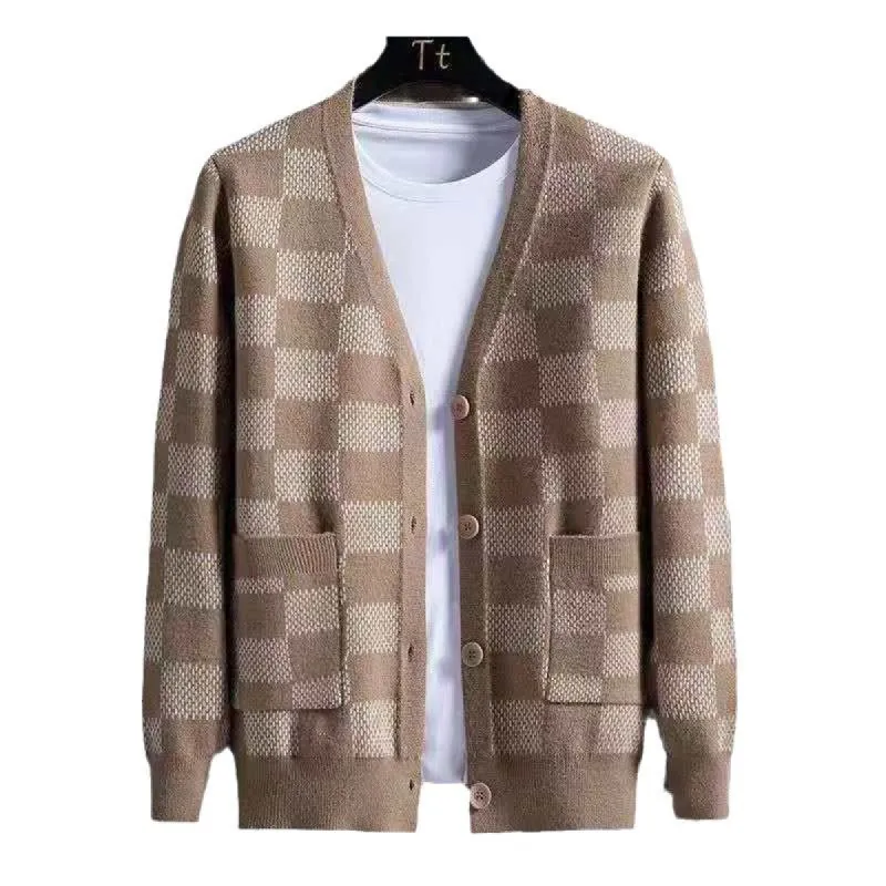 Men's Plaid Jacquard V-neck Knit Cardigan 85043698X sold by Manly