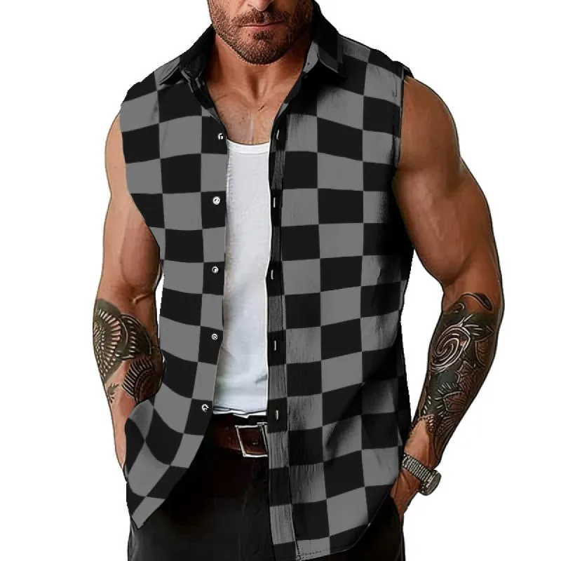 Men's Casual Checkerboard Sleeveless Tank Top 49677108TO made by Manly