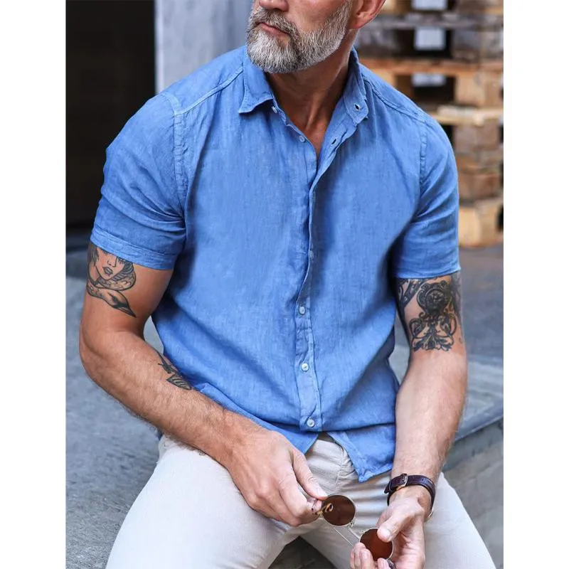 Men's Casual Solid Color Lapel Short-Sleeved Shirt 59639043Y sold by Manly product image thumbnail 2