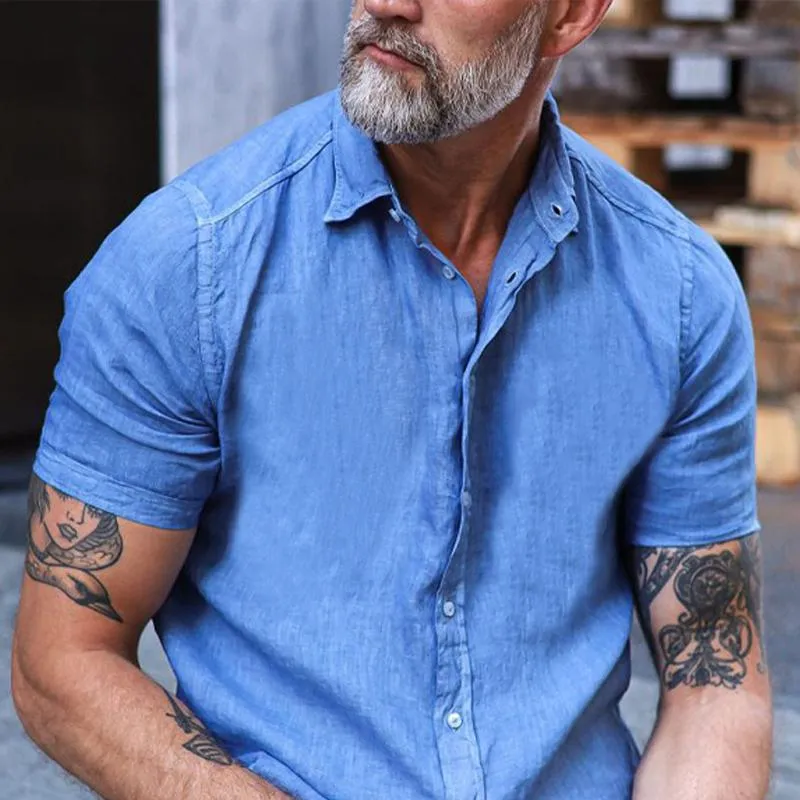 Men's Casual Solid Color Lapel Short-Sleeved Shirt 59639043Y sold by Manly product image thumbnail 3