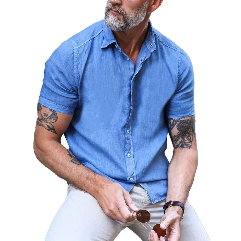 Men's Casual Solid Color Lapel Short-Sleeved Shirt 59639043Y sold by Manly