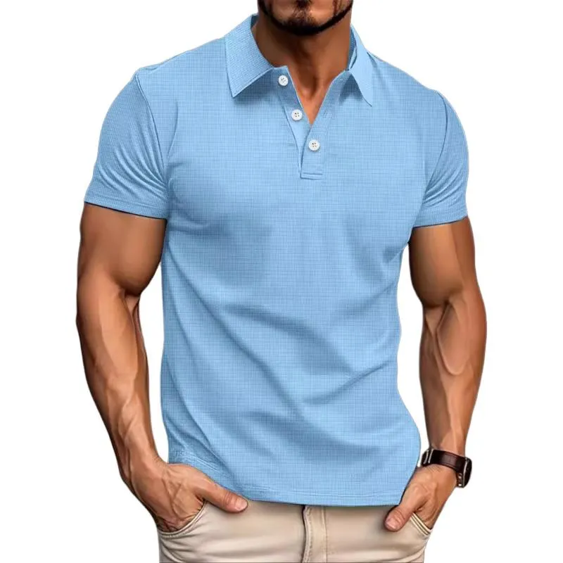 Men's Casual Waffle Lapel Button-Down Short Sleeve Polo Shirt 21824374M sold by Manly product image thumbnail 2