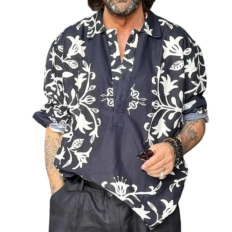 Men's Retro Casual Lapel Printed Shirt 10809801TO sold by Manly