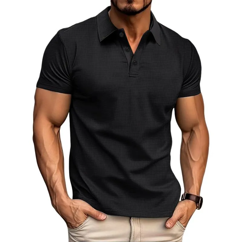 Men's Casual Waffle Lapel Button-Down Short Sleeve Polo Shirt 21824374M sold by Manly product image thumbnail 3