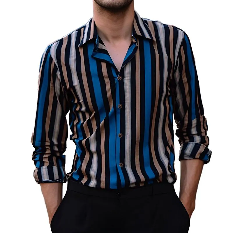 Men's Casual Long Sleeve Striped Printed Shirt 01858922X sold by Manly