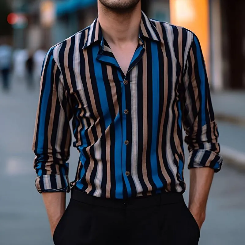 Men's Casual Long Sleeve Striped Printed Shirt 01858922X sold by Manly product image thumbnail 2