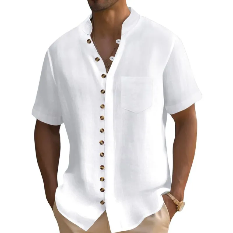 Men's Casual Stand Collar Button Chest Pocket Short Sleeve Shirt 49706279Y sold by Manly