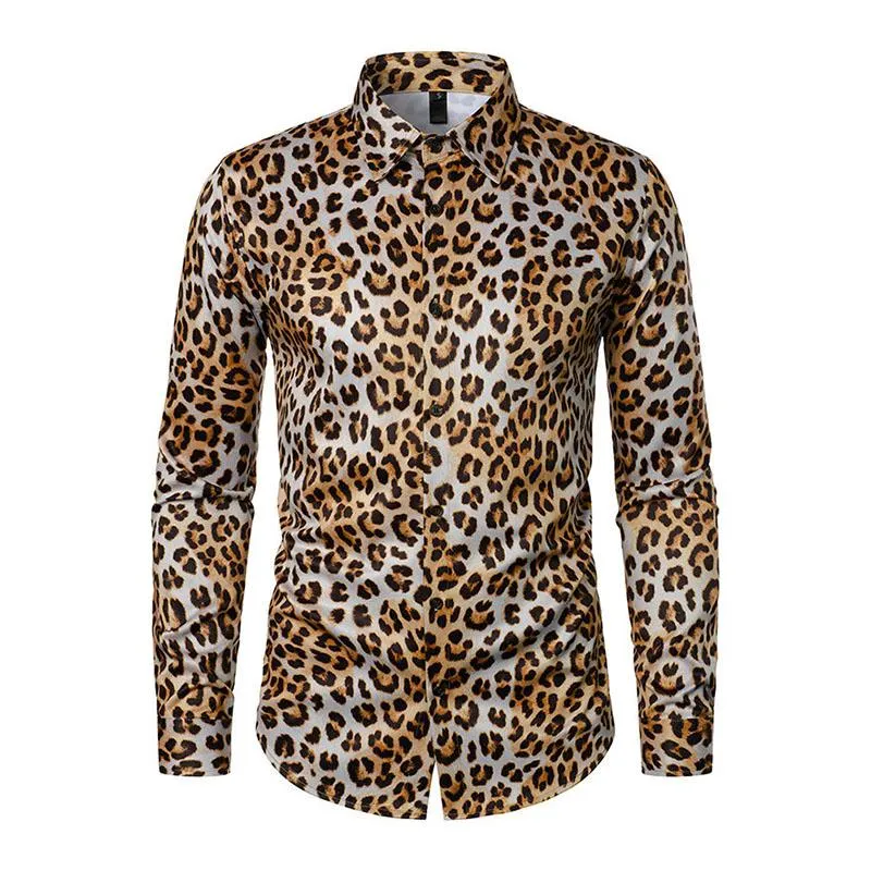 Men's Vintage Leopard Print Lapel Long Sleeve Shirt 18738107M sold by Manly product image thumbnail 2
