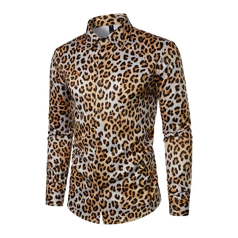 Men's Vintage Leopard Print Lapel Long Sleeve Shirt 18738107M sold by Manly product image thumbnail 3